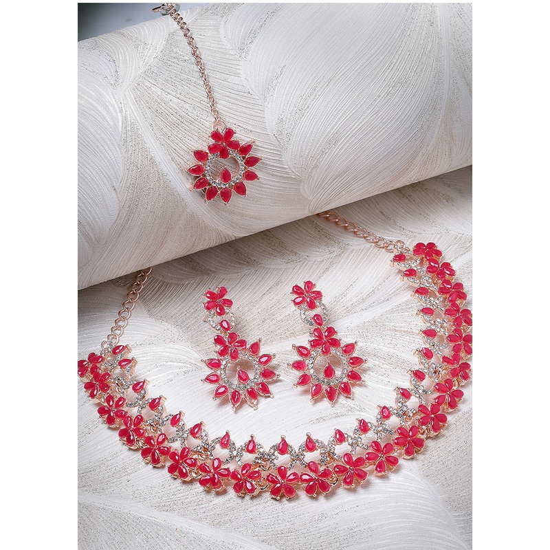 Pink Alloy Glossy Jewellery Set - JD986609396