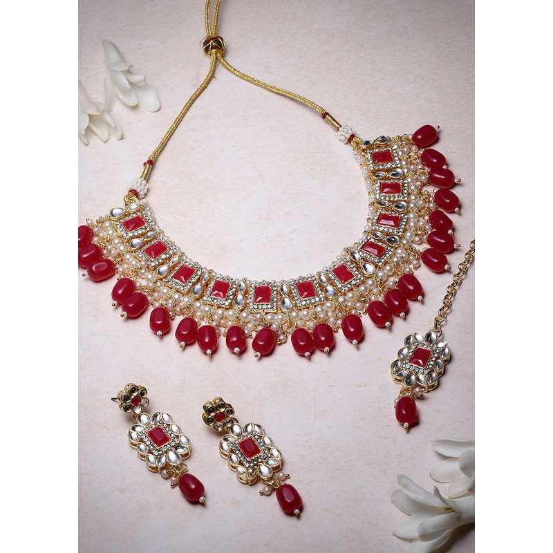 Pink Alloy Glossy Jewellery Set - JD986609401