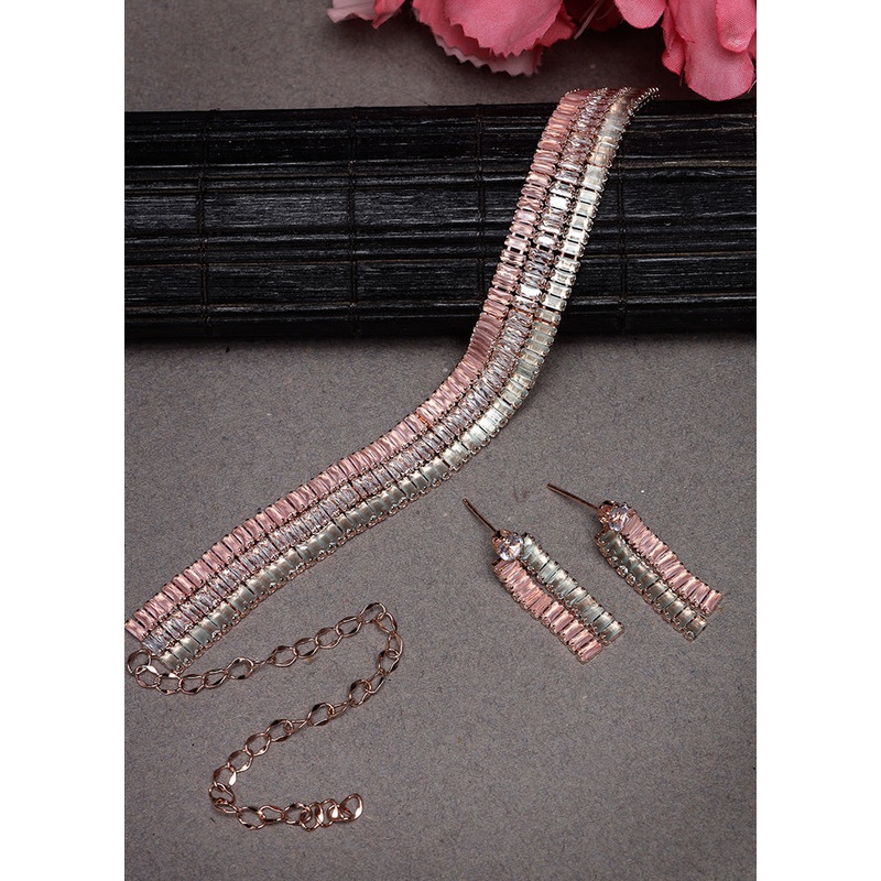 Pink Alloy Glossy Jewellery Set - JD986609403