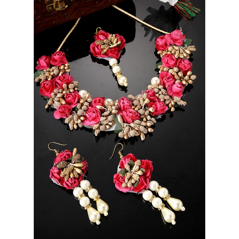 Pink Alloy Glossy Jewellery Set - JD986609405