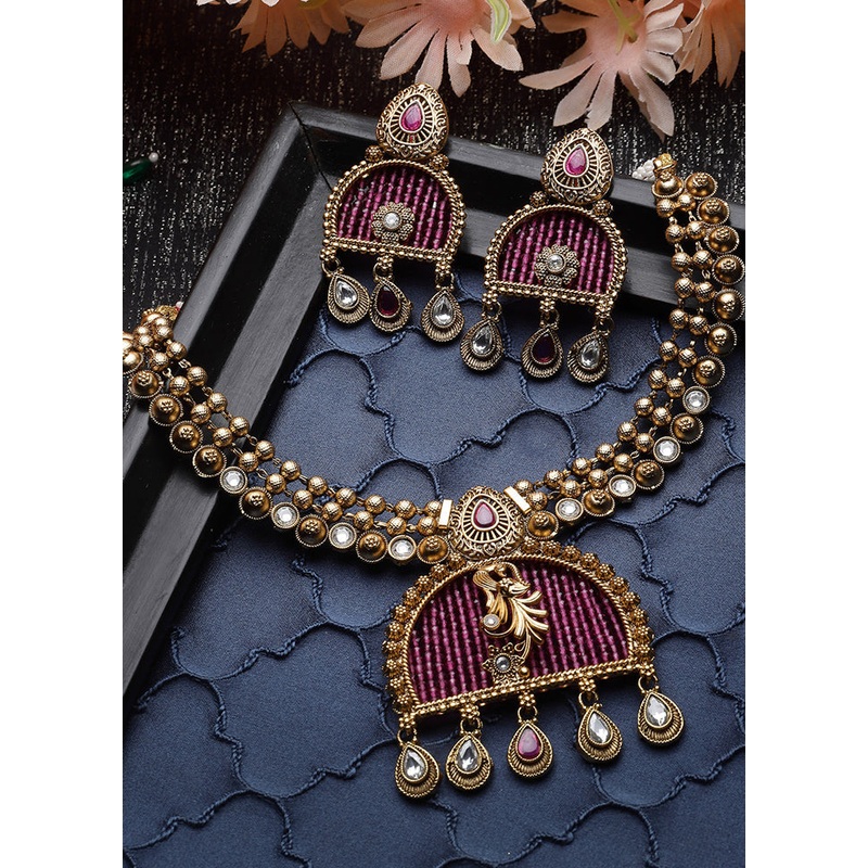 Pink Copper Glossy Jewellery Set - JD986609384