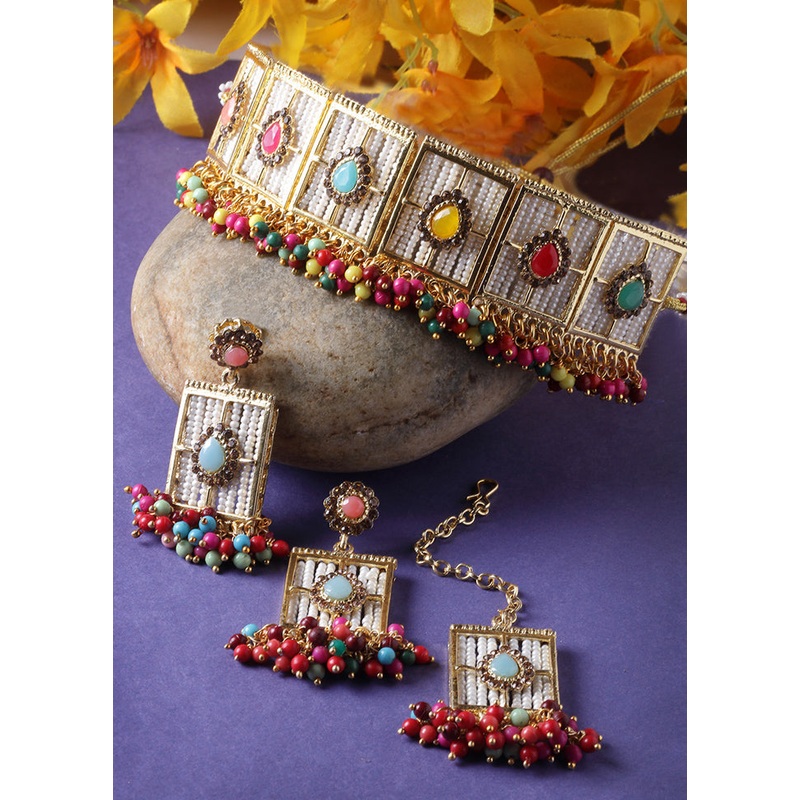 Red Alloy Glossy Jewellery Set - JD986609337