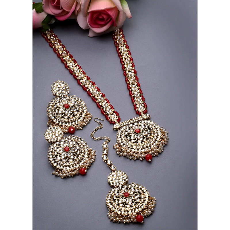 Red Alloy Glossy Jewellery Set - JD986609338