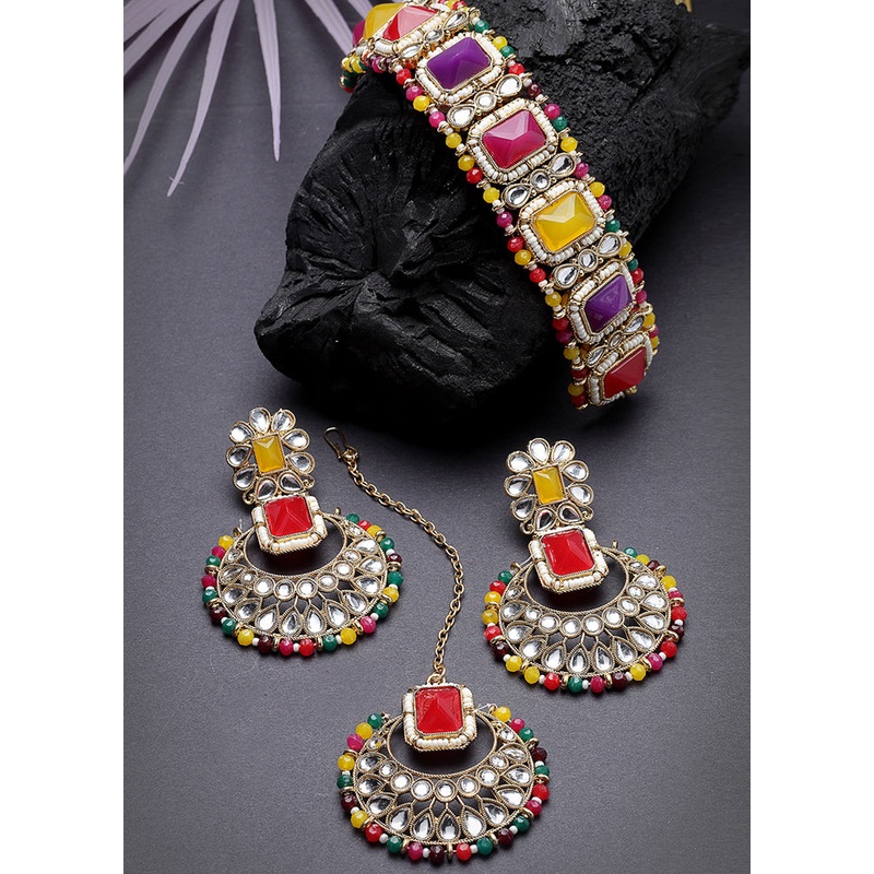 Red Alloy Glossy Jewellery Set - JD986609340
