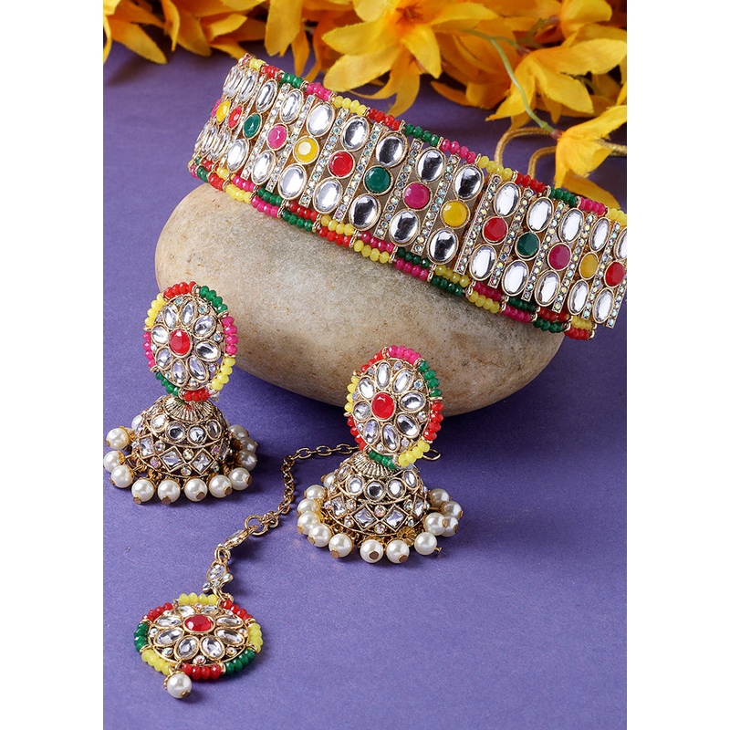 Red Alloy Glossy Jewellery Set - JD986609342