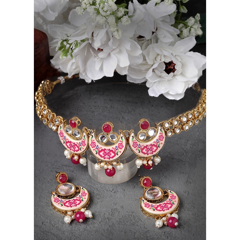 Red Alloy Glossy Jewellery Set - JD986609352