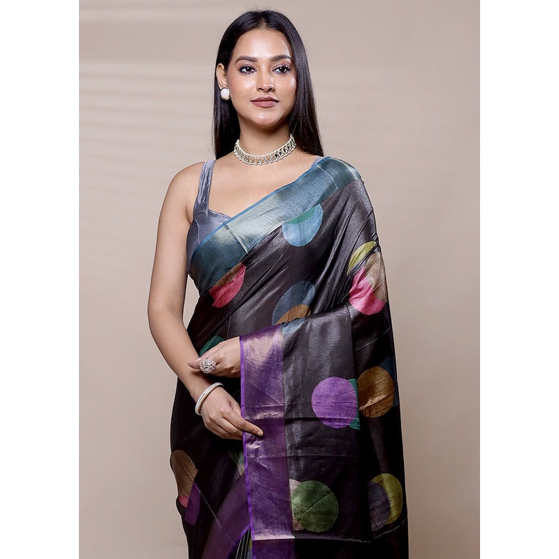 Black Dupion Silk Saree With Blouse Piece - JD986609068