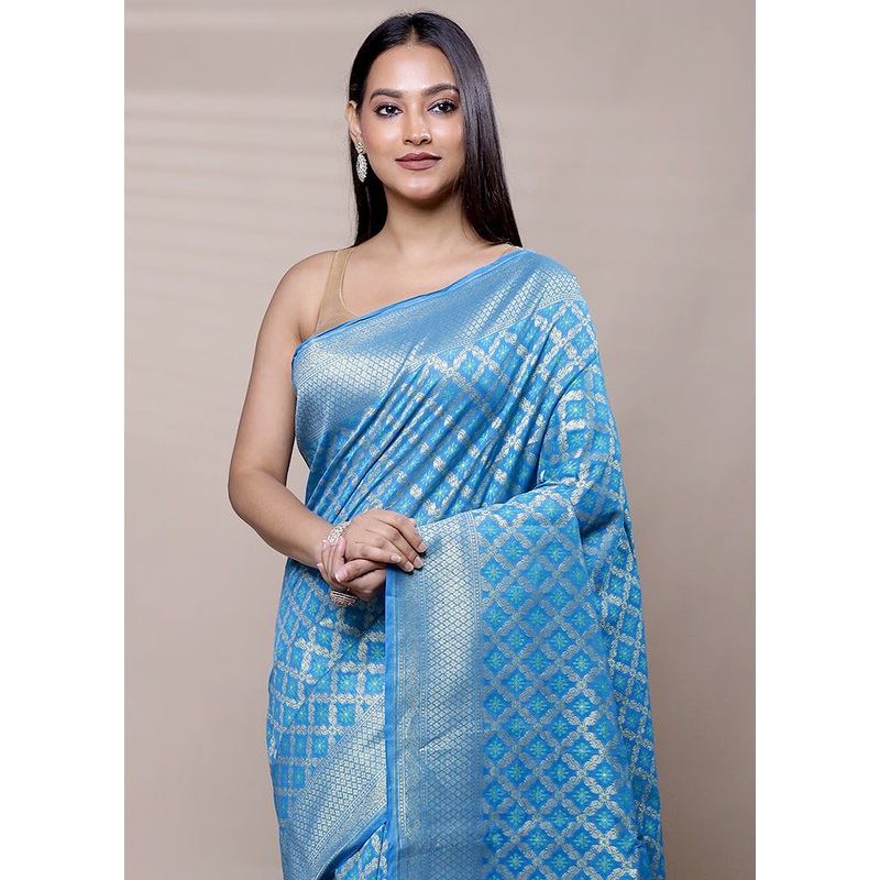 Blue Kora Silk Saree With Blouse Piece - JD986609051