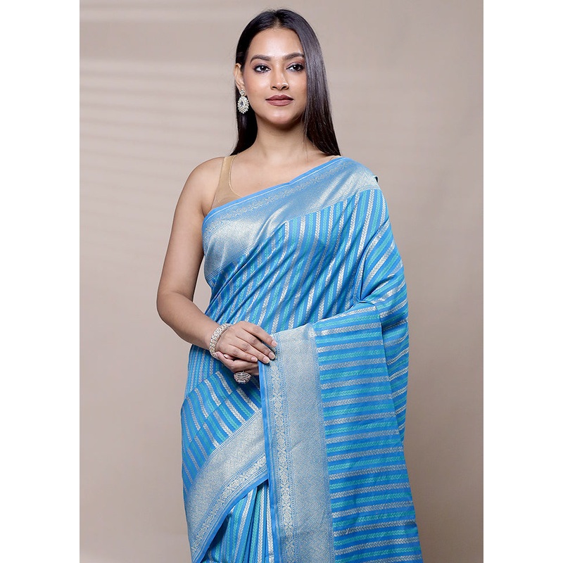 Blue Kora Silk Saree With Blouse Piece - JD986609052
