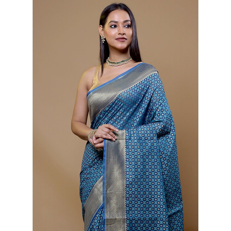Blue Kora Silk Saree With Blouse Piece - JD986609053