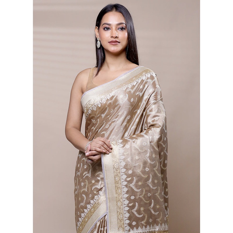 Cream Tissue Silk Saree With Blouse Piece - JD986609038