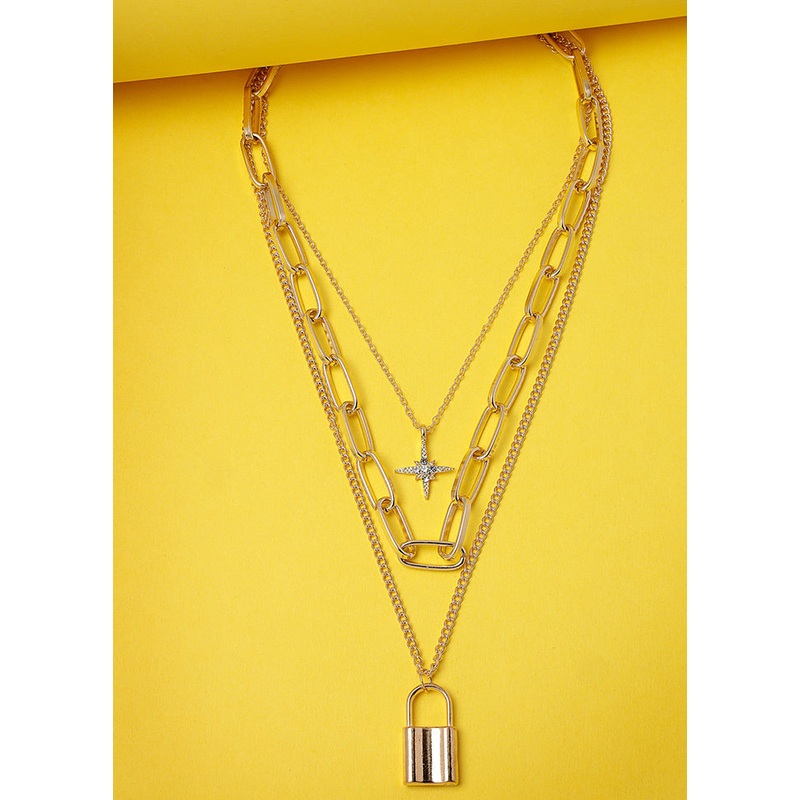 Golden Alloy Glossy Necklace - JD986609317