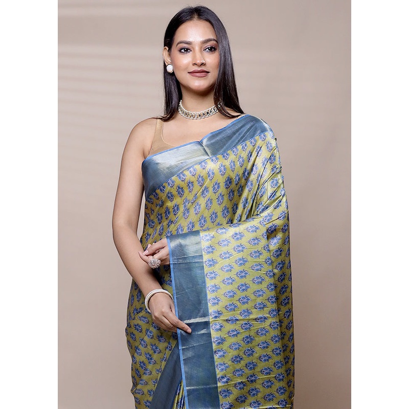Green Dupion Silk Saree With Blouse Piece - JD986609035