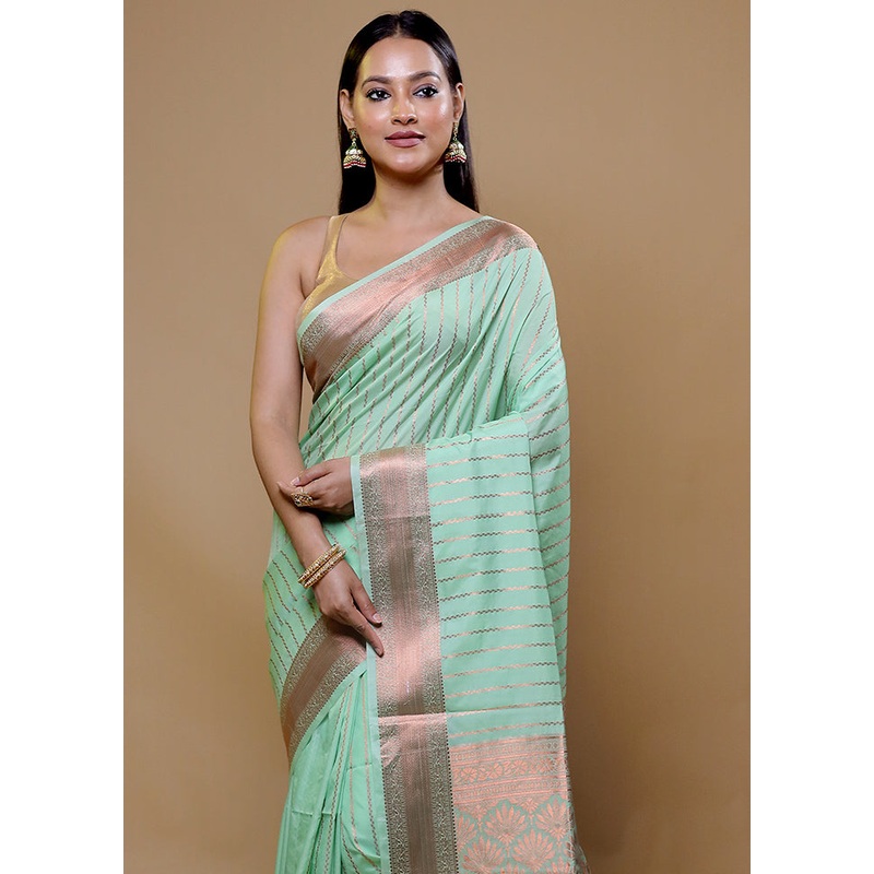 Green Kanjivaram Silk Saree With Blouse Piece - JD986609027
