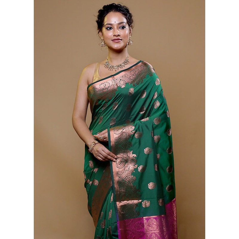 Green Kanjivaram Silk Saree With Blouse Piece - JD986609028