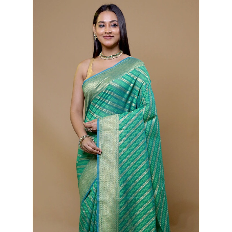 Green Kora Silk Saree With Blouse Piece - JD986609020