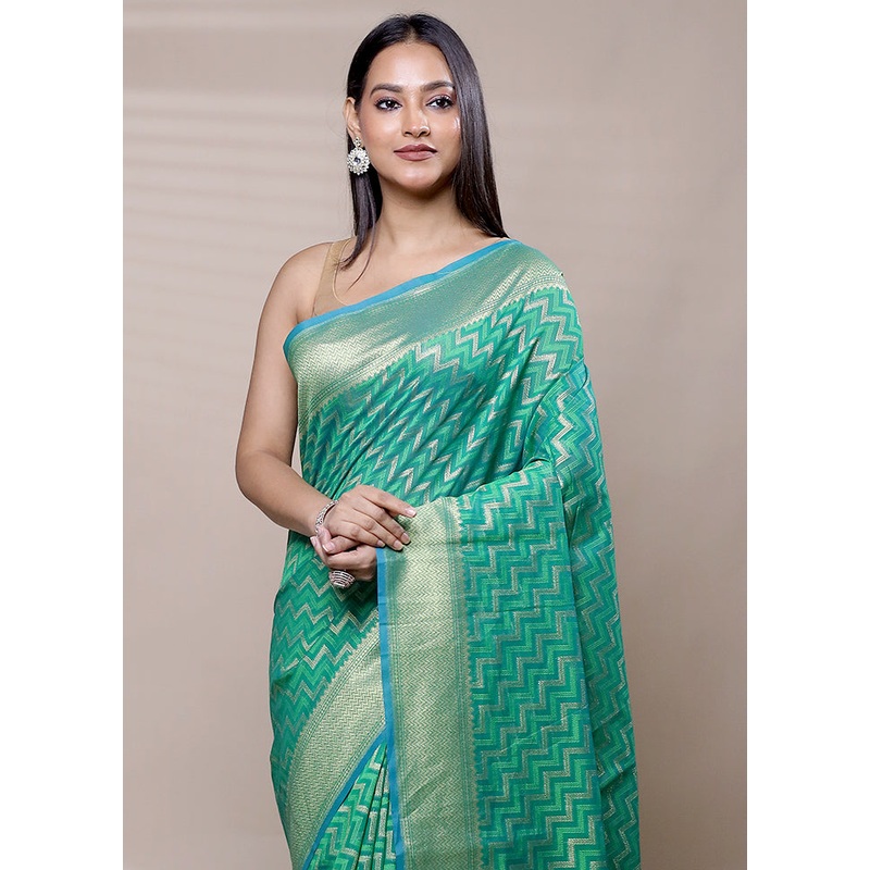 Green Kora Silk Saree With Blouse Piece - JD986609021