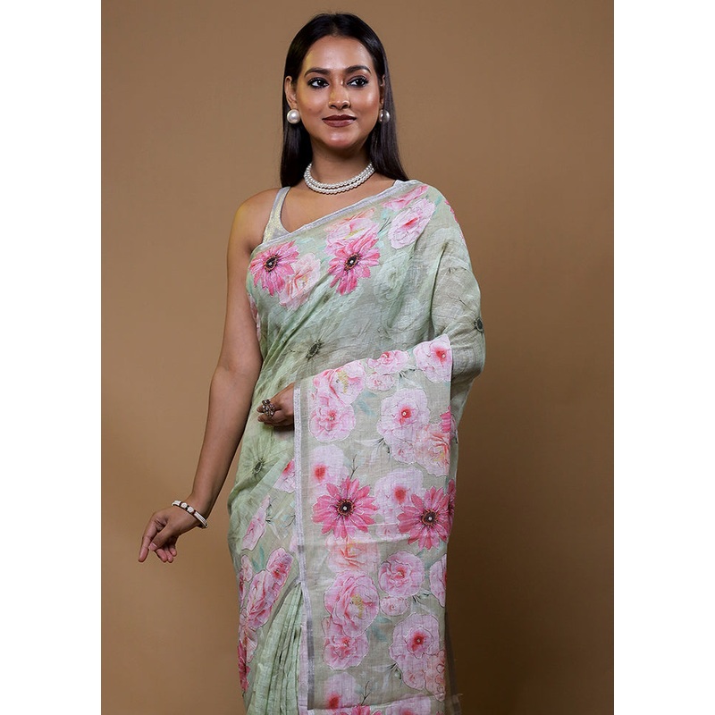 Green Tussar Silk Saree With Blouse Piece - JD986609098