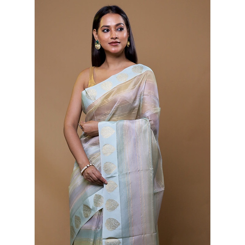 Grey Handloom Pure Organza Saree With Blouse Piece - JD986609095