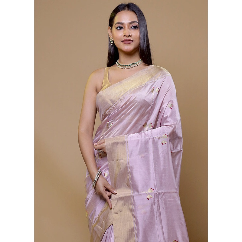 Lavender Handloom Chanderi Pure Cotton Saree With Blouse Piece - JD986609004