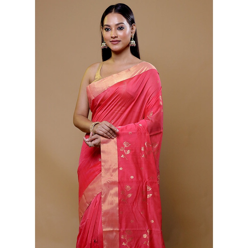 Pink Chanderi Cotton Saree With Blouse Piece - JD986609000