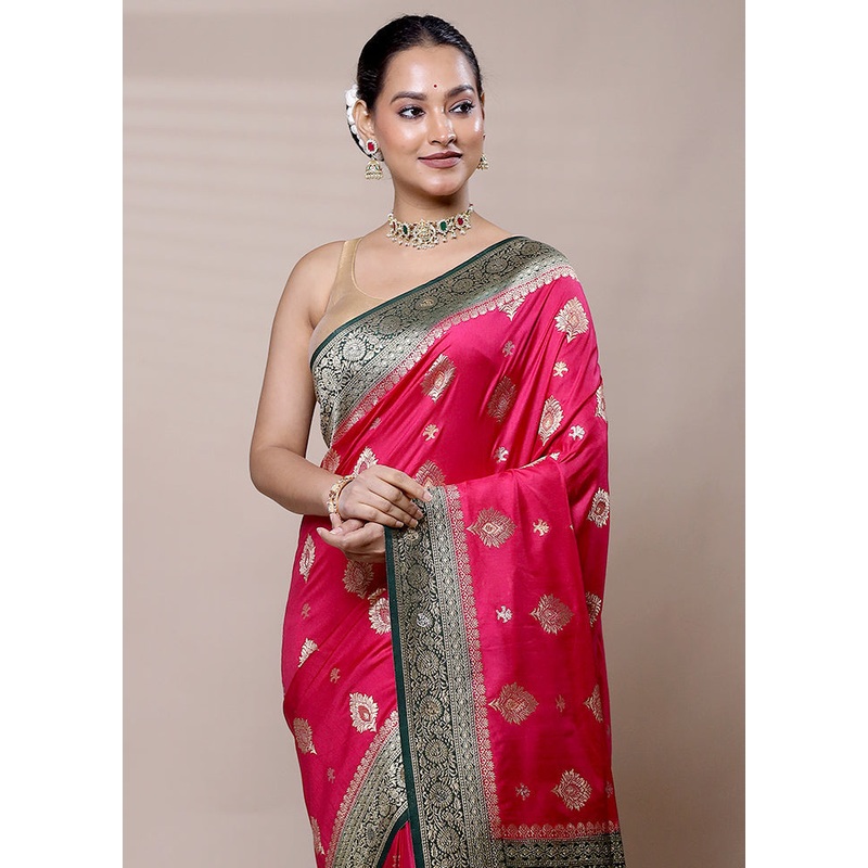 Pink Dupion Silk Saree With Blouse Piece - JD986608997