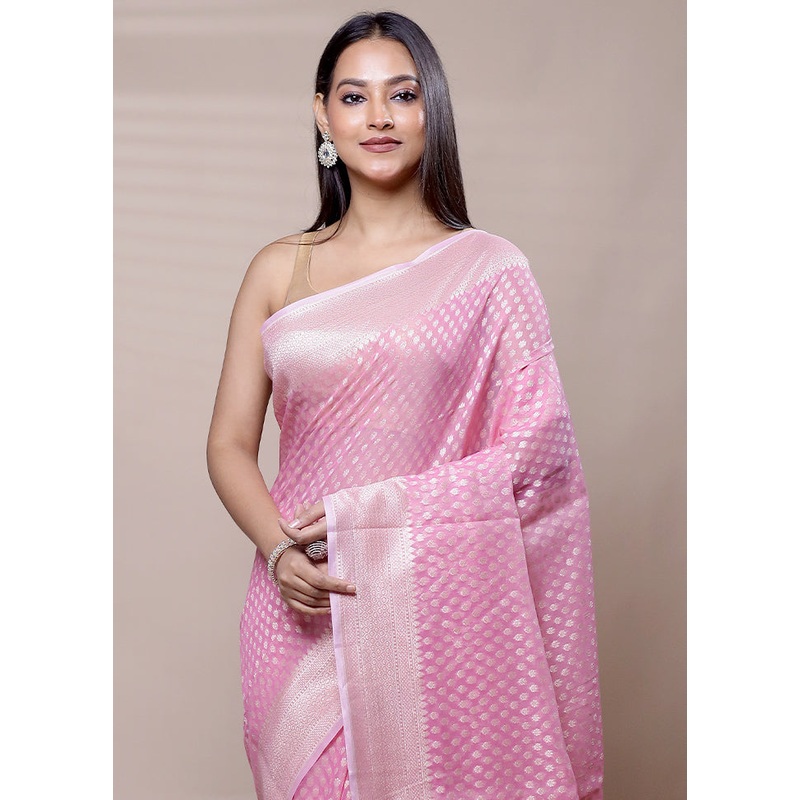 Pink Kora Silk Saree With Blouse Piece - JD986608992