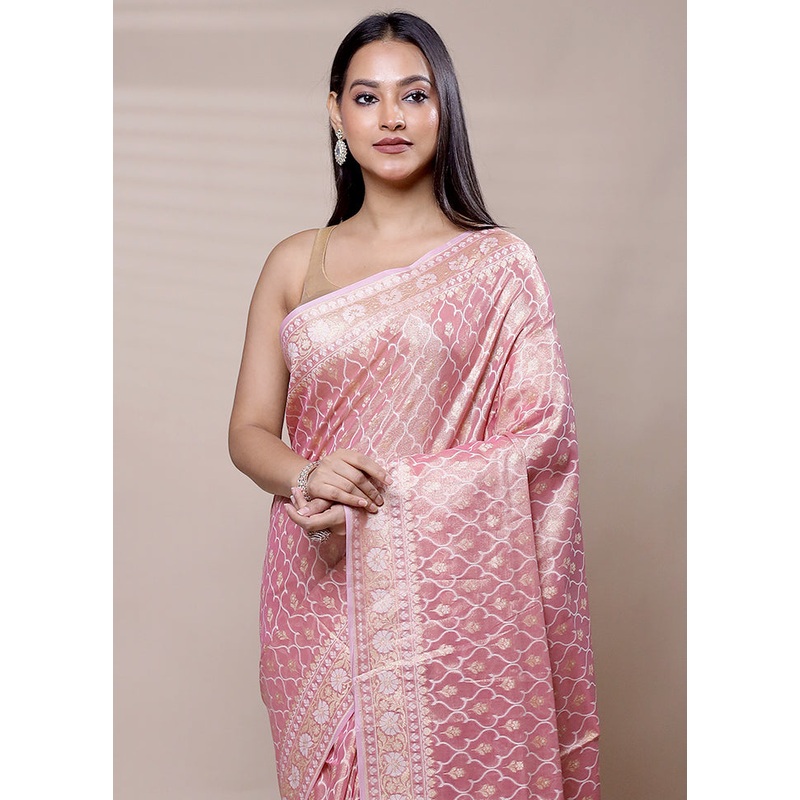 Pink Tissue Silk Saree With Blouse Piece - JD986608986
