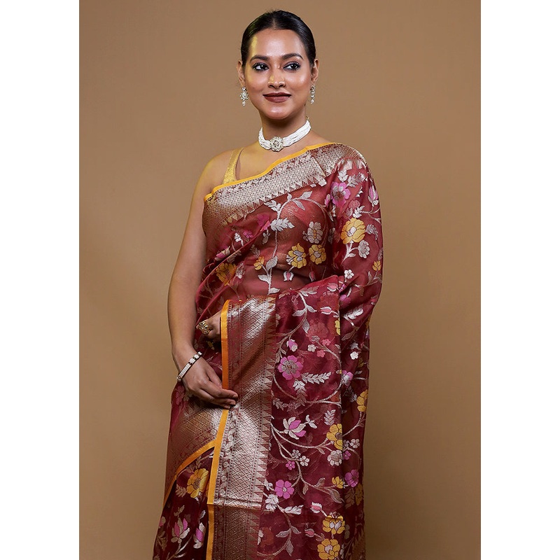 Pink Tissue Silk Saree With Blouse Piece - JD986609089