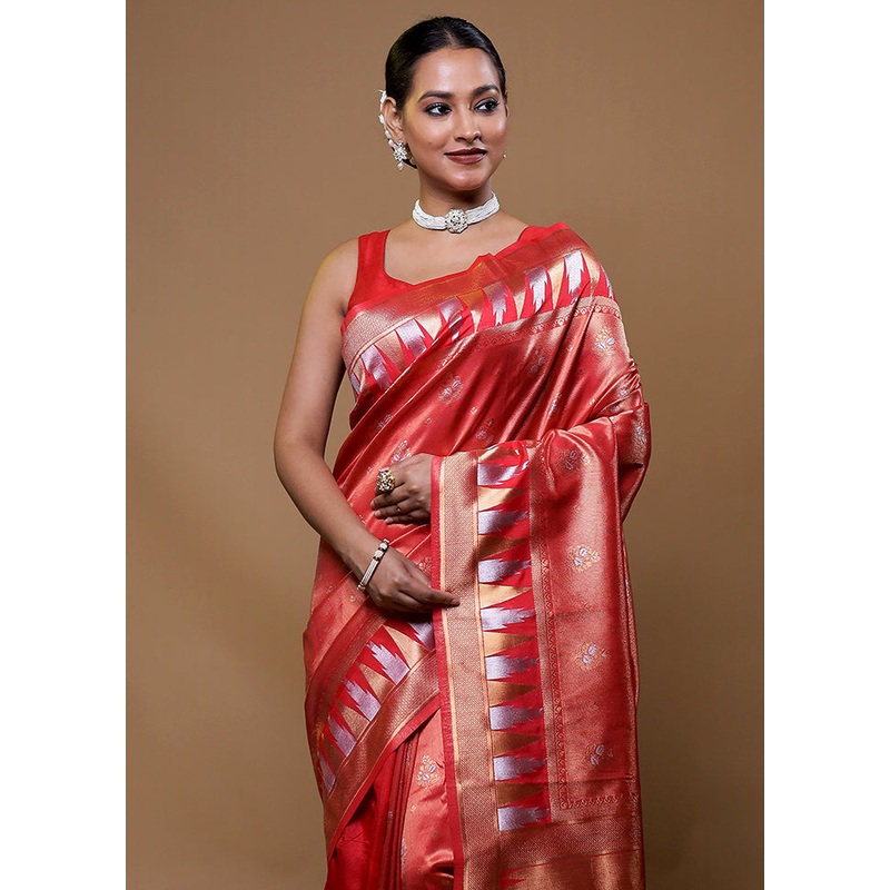 Pink Tissue Silk Saree With Blouse Piece - JD986609090