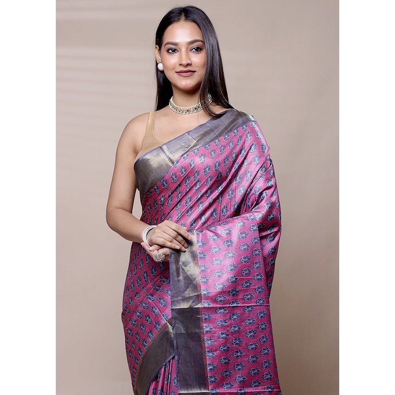 Purple Dupion Silk Saree With Blouse Piece - JD986608983