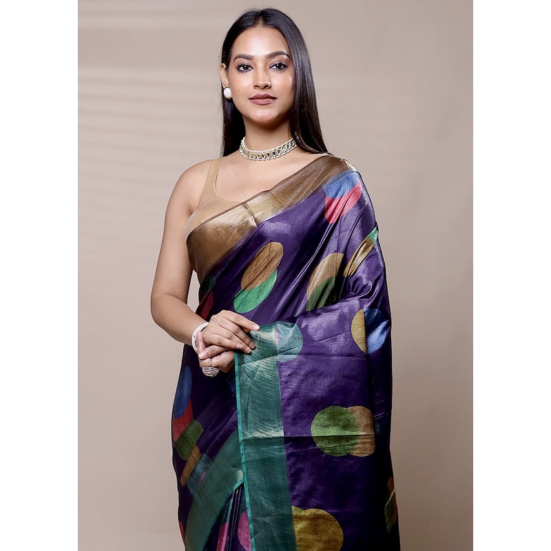 Purple Dupion Silk Saree With Blouse Piece - JD986608984