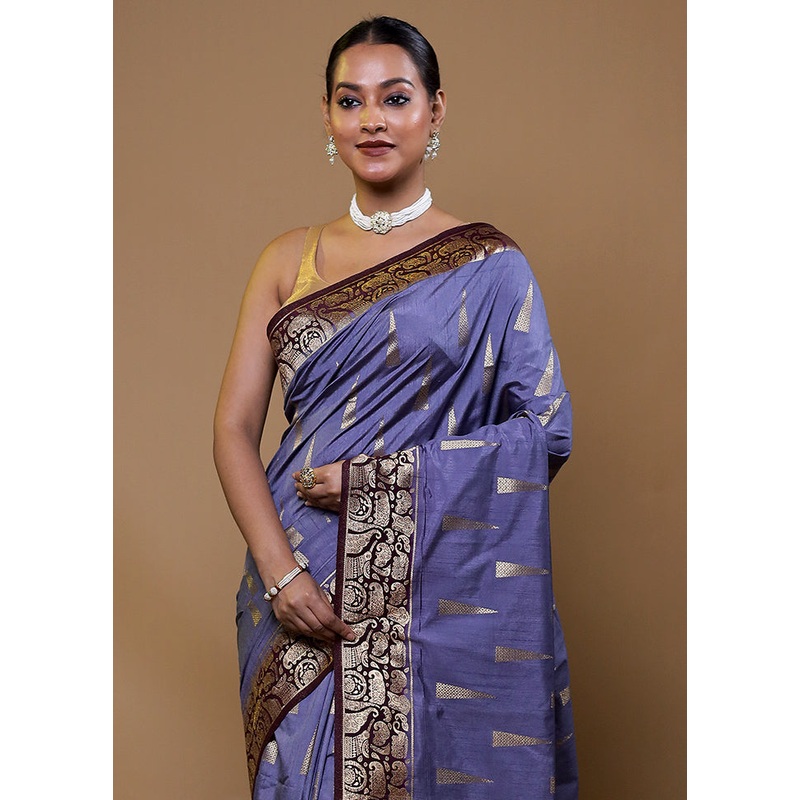 Purple Dupion Silk Saree With Blouse Piece - JD986609083