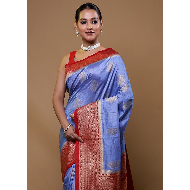 Purple Dupion Silk Saree With Blouse Piece - JD986609084