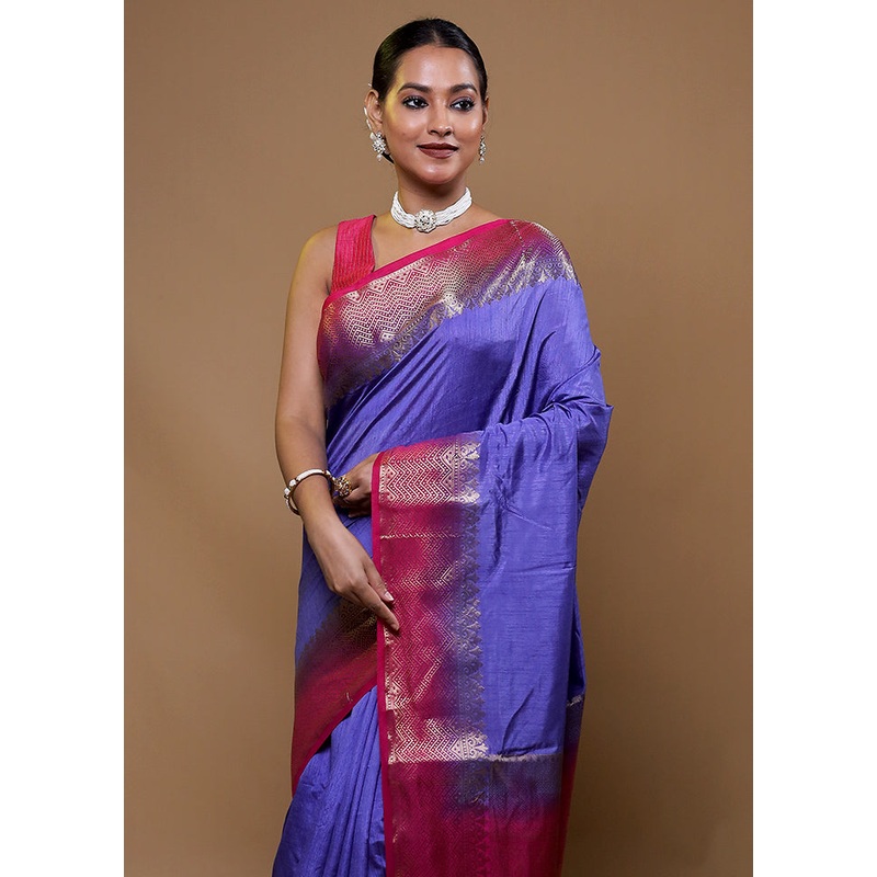 Purple Dupion Silk Saree With Blouse Piece - JD986609085