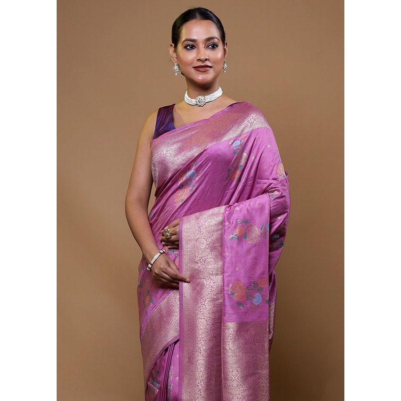 Purple Dupion Silk Saree With Blouse Piece - JD986609086