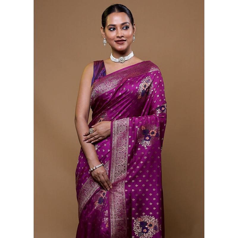 Purple Dupion Silk Saree With Blouse Piece - JD986609087