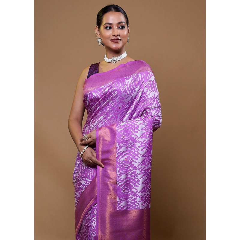 Purple Dupion Silk Saree With Blouse Piece - JD986609088