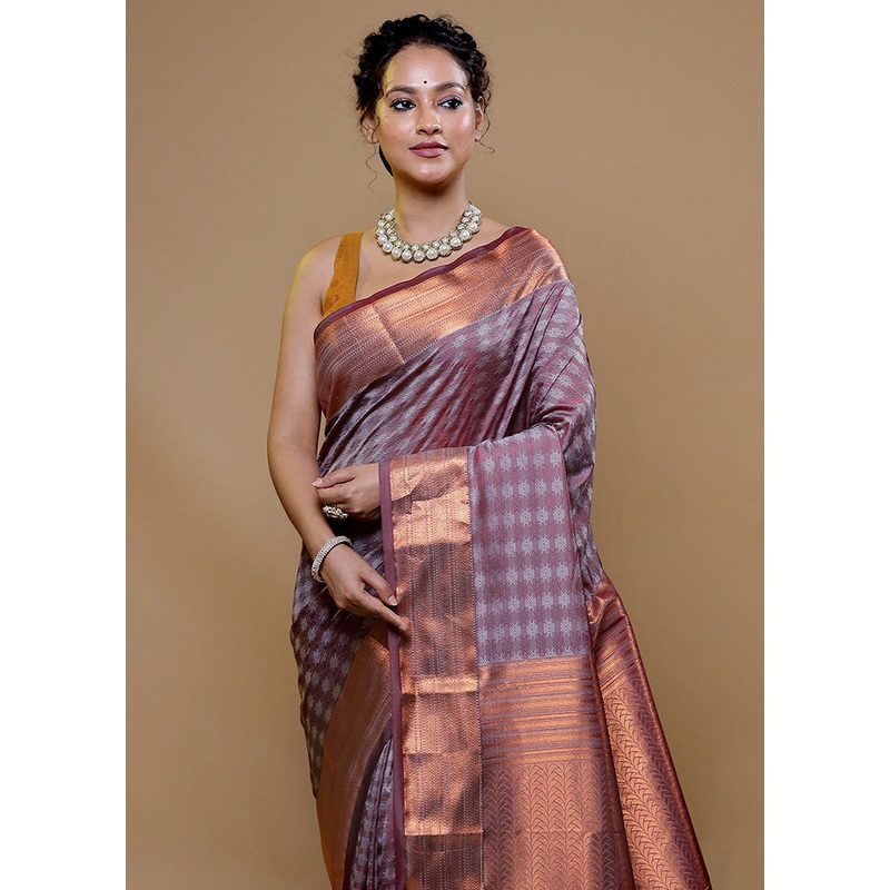 Purple Kanjivaram Silk Saree With Blouse Piece - JD986608981