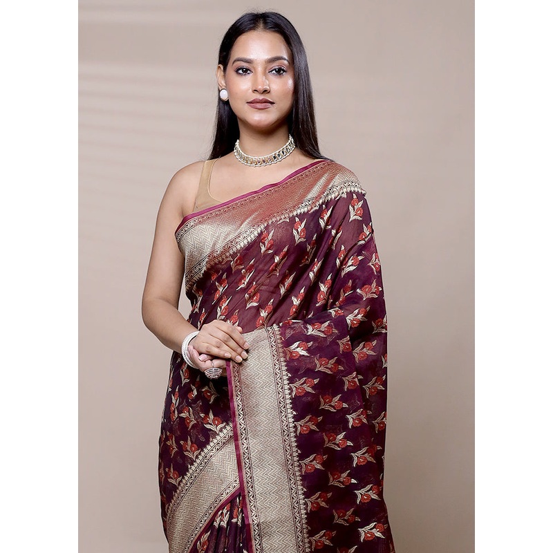 Purple Kora Silk Saree With Blouse Piece - JD986608979