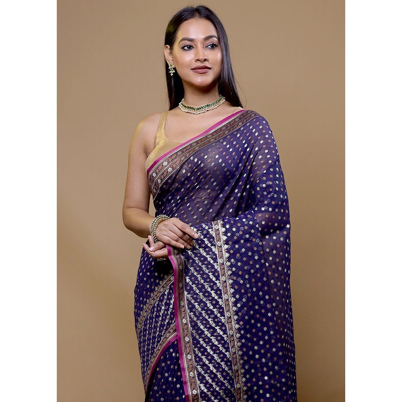 Purple Kora Silk Saree With Blouse Piece - JD986608980