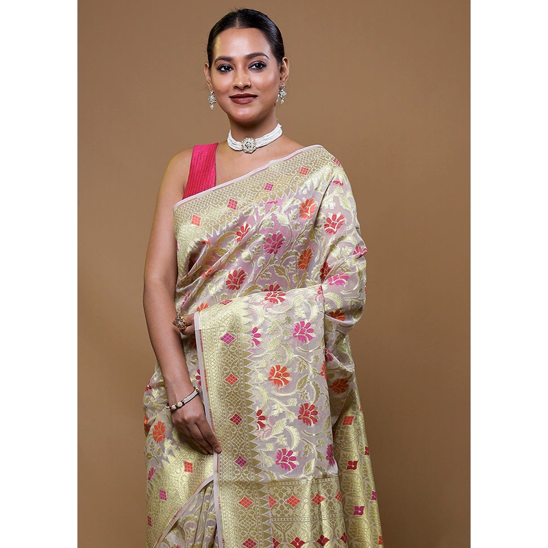 Purple Organza Saree With Blouse Piece - JD986609082