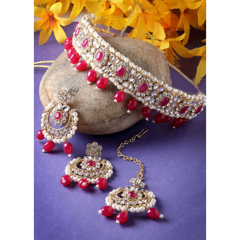 Red Alloy Glossy Jewellery Set - JD986609329