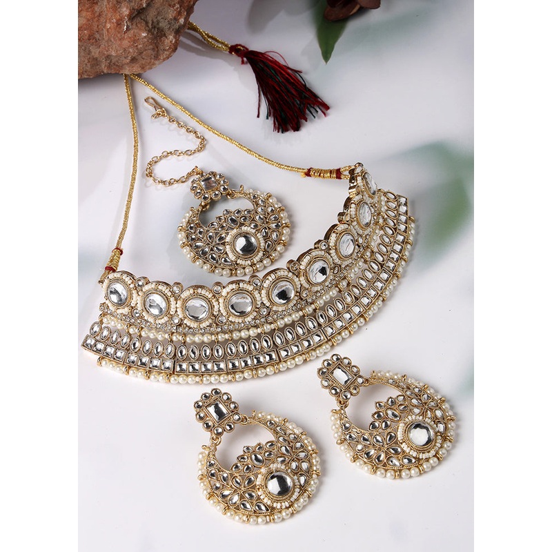 White Alloy Glossy Jewellery Set - JD986609120