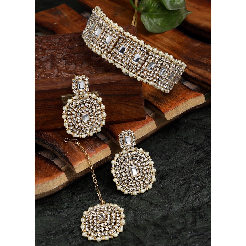 White Alloy Glossy Jewellery Set - JD986609125