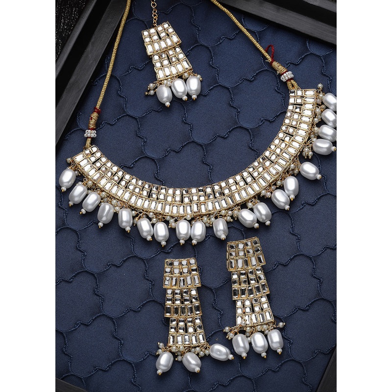 White Alloy Glossy Jewellery Set - JD986609128
