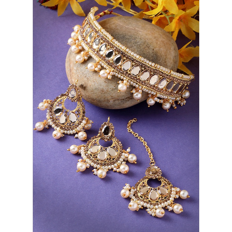 White Alloy Glossy Jewellery Set - JD986609131