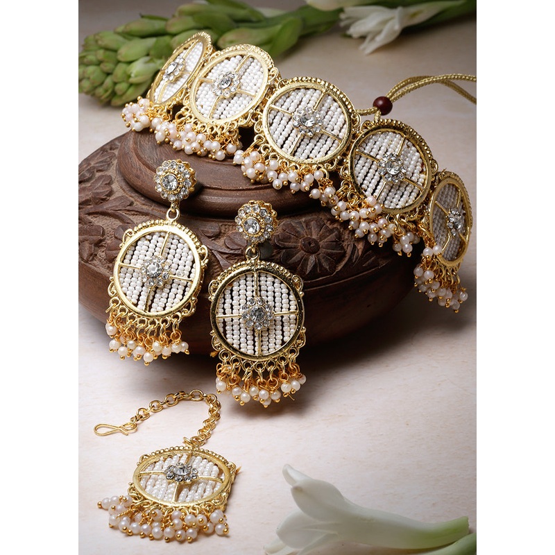 White Alloy Glossy Jewellery Set - JD986609132