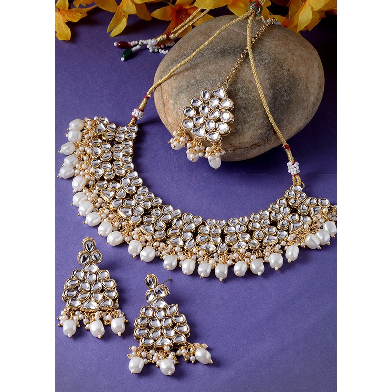 White Alloy Glossy Jewellery Set - JD986609133