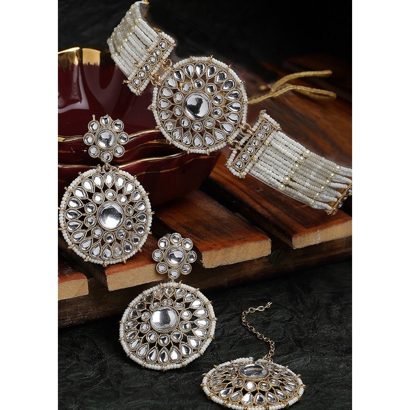 White Alloy Glossy Jewellery Set - JD986609134